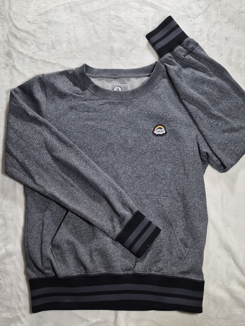 Volcom Gray Crewneck Sweatshirt with Rainbow Patch